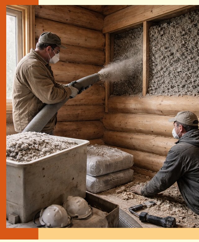 Утепление дома из бруса эковатой в Биробиджане