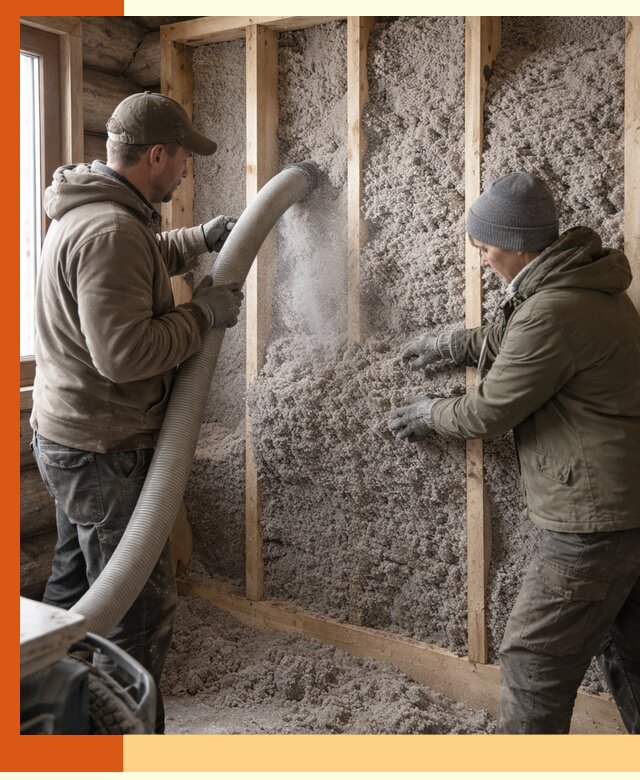 Утепление бревенчатого дома эковатой в Биробиджане