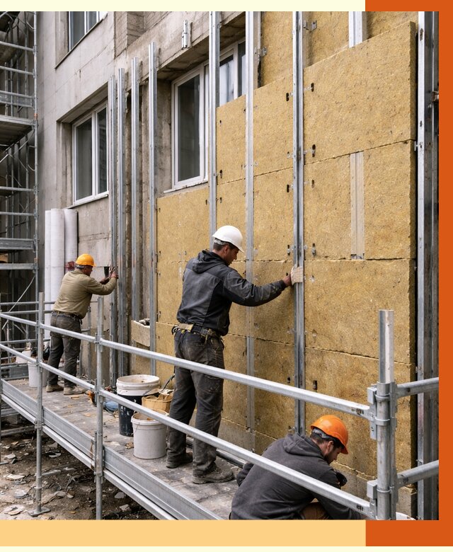 Утепление вентилируемого фасада в Биробиджане от 5677 руб/м2 — монтаж и утепление вентфасад | ТепломастерБрб