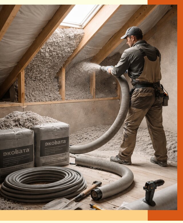 Утепление мансарды эковатой в Биробиджане от 2230 руб/м2 — монтаж, задувка, цена | ТепломастерБрб