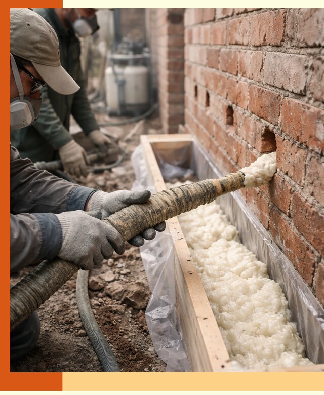 Заливка ППУ в пустоты кирпичной стены в Биробиджане