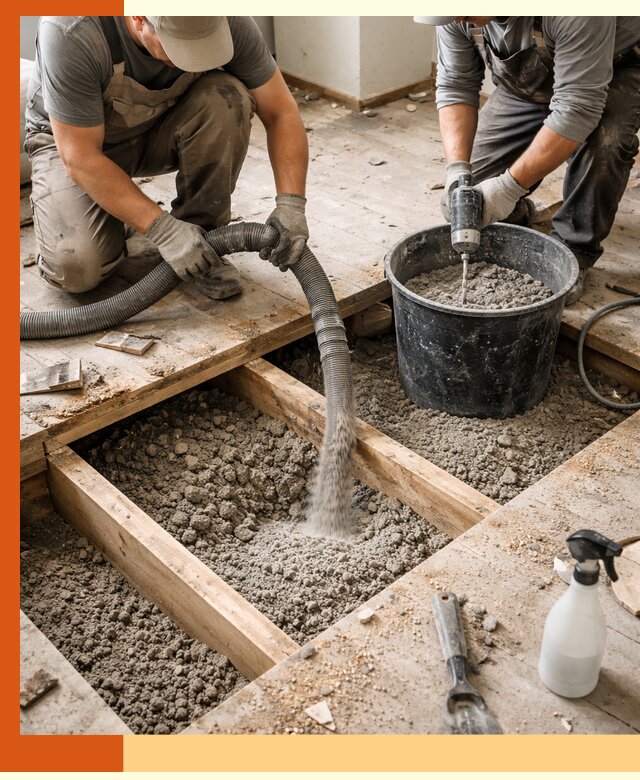 Заполнение пустот пола в Биробиджане полиуретаном и пенополистиролом