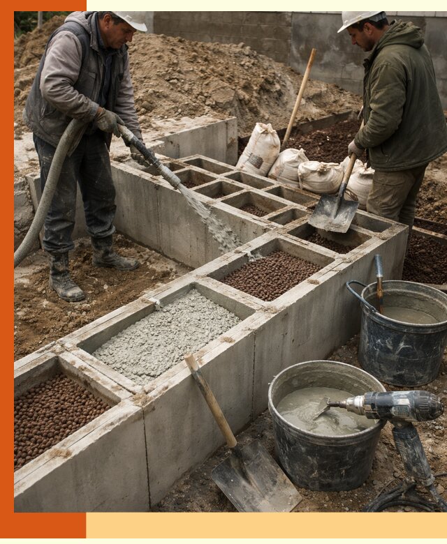 Заполнение полостей фундамента в Биробиджане герметичным утеплением и повышением прочности