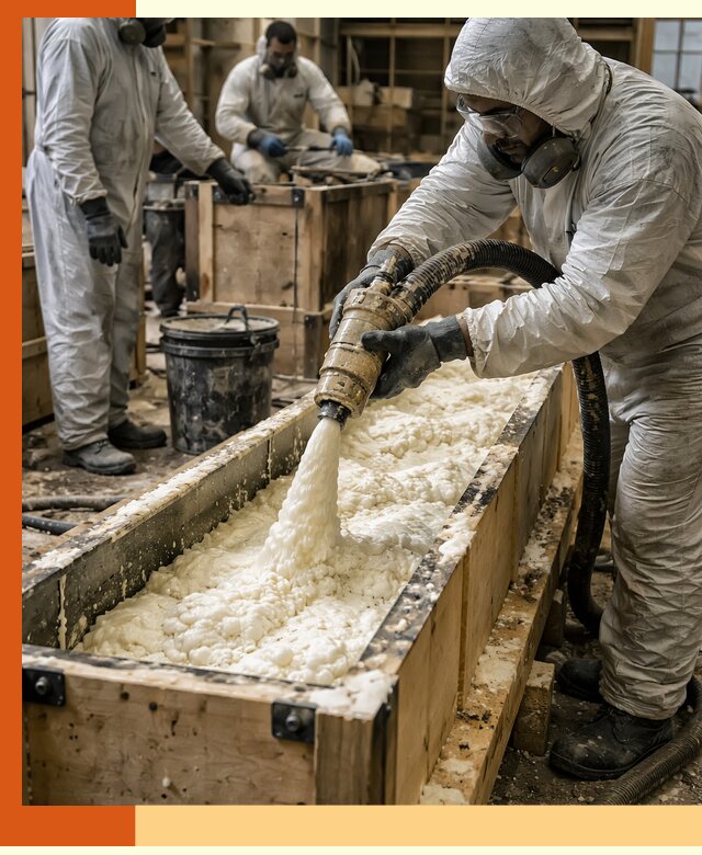 Заливка пенополиуретана в формы для утепления в Биробиджане