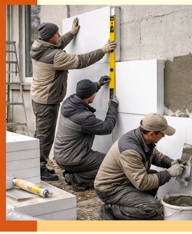 Утепление пенопластом наружных стен и фасадов в Биробиджане