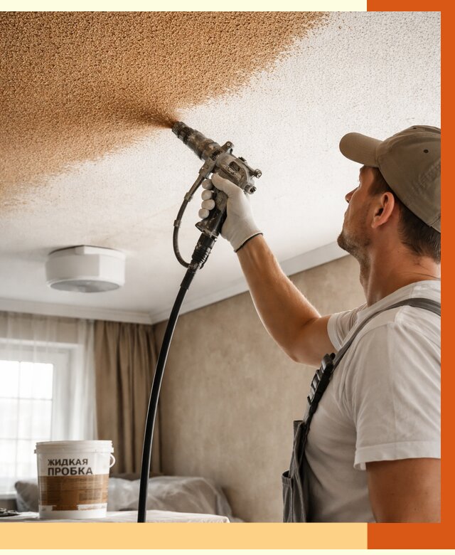 Утепление потолка жидкой пробкой в Биробиджане от 3548 руб. | ТепломастерБрб